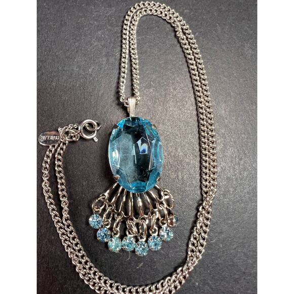 Vintage Park Lane Mid Century Blue Glass Chandelier Necklace 21” - Picture 2 of 9
